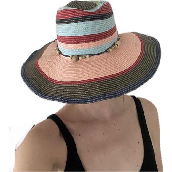 Cynthia Rowley Boho Hippie Wide Brim Sun Hat Multicolor Striped OS - Picture 3 of 7